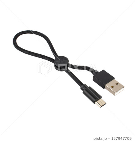 connector with cable, USB, micro USB, black, isolated on white background 137947709