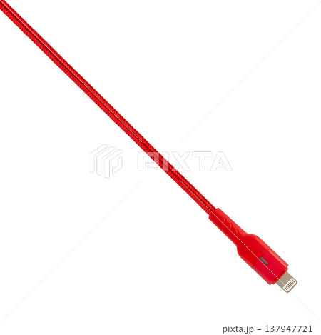 connector with Lightning cable, red, isolated on white background 137947721