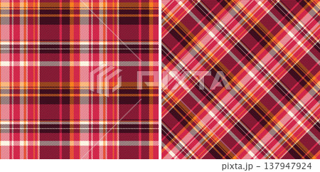 Seamless texture textile of plaid background vector with a tartan fabric check pattern. Set in warm colors for graphic design detailed editable swatch. Seamless texture textile of plaid background vector with a tartan fabric check pattern. Set in warm colors for graphic design detailed editable swatch. 137947924