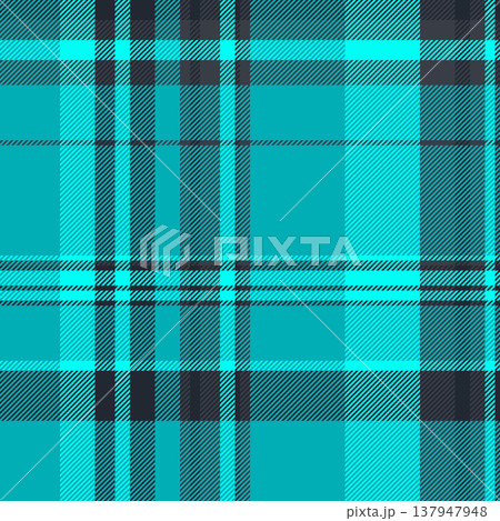 Shape vector check pattern, decorate background textile tartan. Duvet seamless plaid texture fabric in dark and cyan colors. 137947948