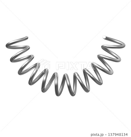 Metal spring 3D vector icon, curved extended silver coil, realistic flexible spiral metal wire, springy coil suspension Metal spring 3D vector icon, curved extended silver coil, realistic flexible spiral metal wire, springy coil suspension 137948134
