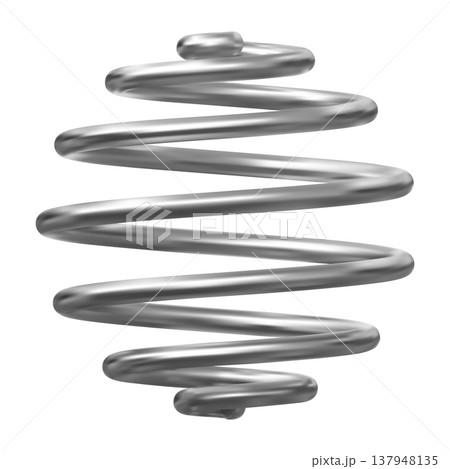 Metal spring, extended silver coil 3D vector icon, realistic flexible spiral metal wire, heliciform round conical shaped Metal spring, extended silver coil 3D vector icon, realistic flexible spiral metal wire, heliciform round conical shaped 137948135