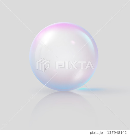 A transparent glass sphere with a blue and pink tint, or a soap bubble. 137948142