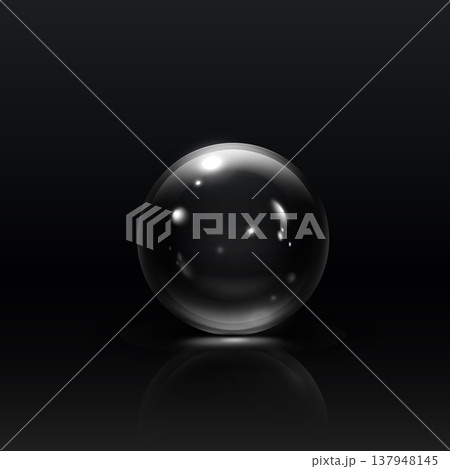 Realistic 3D glass ball with white glares and highlights, vector glossy crystal bubble, volume transparent glass sphere Realistic 3D glass ball with white glares and highlights, vector glossy crystal bubble, volume transparent glass sphere 137948145