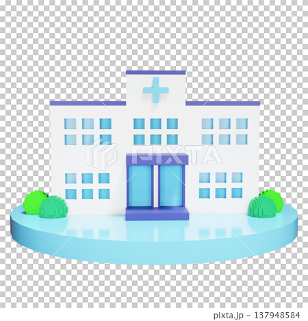 從正面看到的白色醫院的3D插圖。 137948584