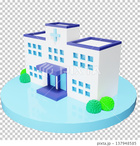 斜めから見た白い病院の3Dイラスト 斜めから見た白い病院の3Dイラスト 137948585