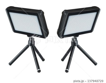 lantern searchlight for video filming, on a white background, collage 137948720