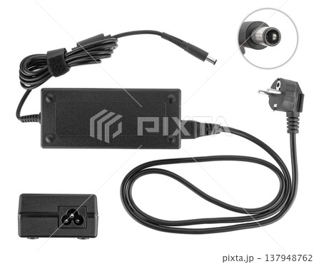 laptop power adapter, on white background, collage laptop power adapter, on white background, collage 137948762