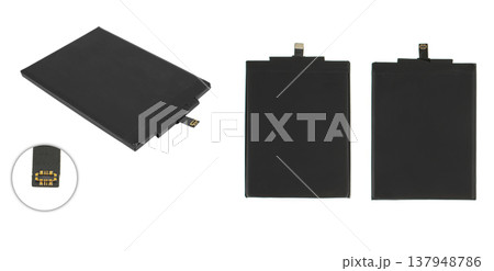 battery for the phone, spare parts for the phone, on a white background, collage 137948786