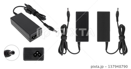 laptop power supply, laptop accessory, on a white background, collage laptop power supply, laptop accessory, on a white background, collage 137948790
