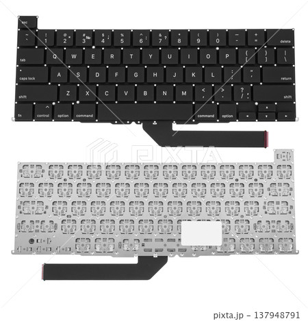 Keyboard for laptop, view from two sides, on a white background Keyboard for laptop, view from two sides, on a white background 137948791