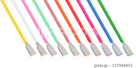 Cable and connector for USB, Type-C, Micro USB, Lightning, on a white background, collage Cable and connector for USB, Type-C, Micro USB, Lightning, on a white background, collage 137948852