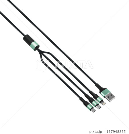 Cable and connector for USB, Type-C, Micro USB, Lightning, on a white background, collage Cable and connector for USB, Type-C, Micro USB, Lightning, on a white background, collage 137948855