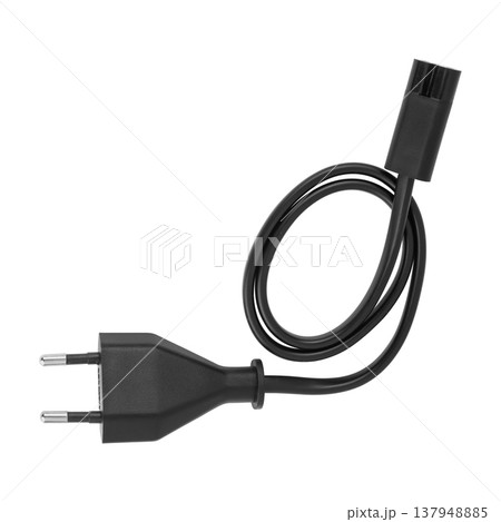 power cord with plug and two-pin power connector, on a white background 137948885