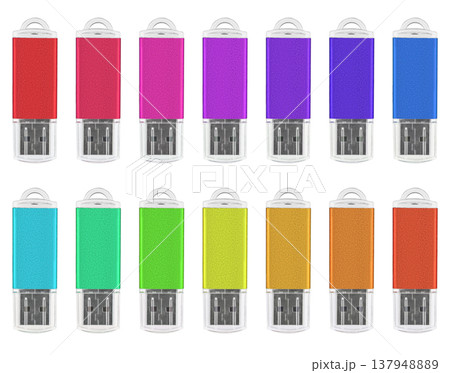 USB flash drive, flash memory, on a white background, collage, different colors 137948889