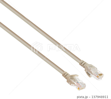 cable with RJ-45 connector, connector for wired internet connection, on a white background cable with RJ-45 connector, connector for wired internet connection, on a white background 137948911