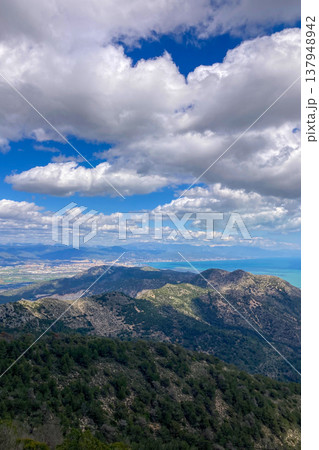 Panoramic view unfolds from the scenic hiking path leading to Mijas peak, showcasing the stunning landscapes of Andalusia, Malaga, Spain Panoramic view unfolds from the scenic hiking path leading to Mijas peak, showcasing the stunning landscapes of Andalusia, Malaga, Spain 137948942