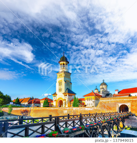 Captivating view on Coronation Orthodox Cathedral in Alba Carolina Fortress. Captivating view on Coronation Orthodox Cathedral in Alba Carolina Fortress. 137949015
