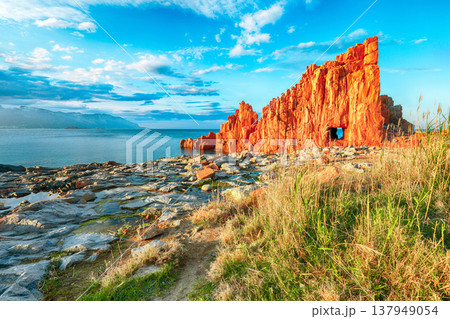 Beautiful sunset view of Red Rocks (Rocce Rosse) in Arbatax. 137949054