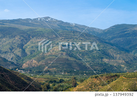 Hiking trail to Mulhacen peak in the spring in Sierra Nevada National Park, Spain Hiking trail to Mulhacen peak in the spring in Sierra Nevada National Park, Spain 137949392