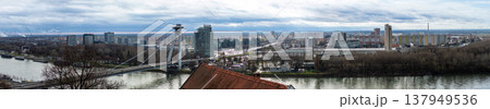 Panoramic view on Danube river and right side of Bratislava from Bratislava Castle  137949536