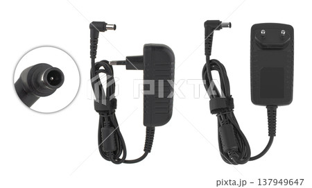 laptop power adapter, laptop accessory, on white background laptop power adapter, laptop accessory, on white background 137949647