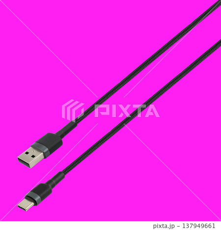 Cable with USB and Type-C connector, isolated on white background 137949661