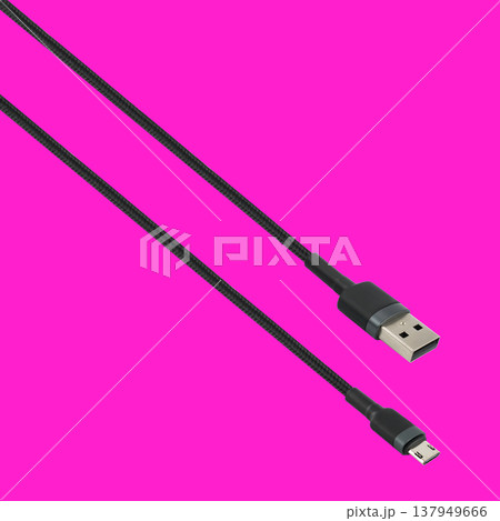 Cable with USB and micro USB connector, on a red background 137949666
