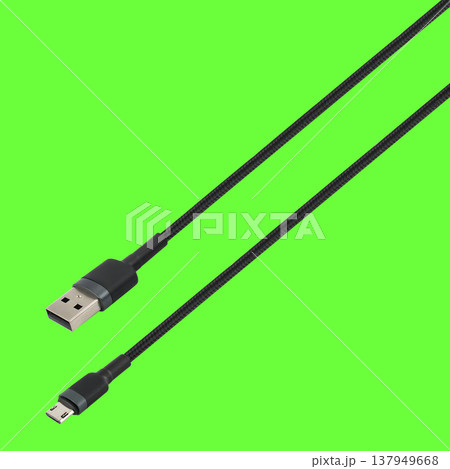 Cable with USB and micro USB connector, on a green background Cable with USB and micro USB connector, on a green background 137949668