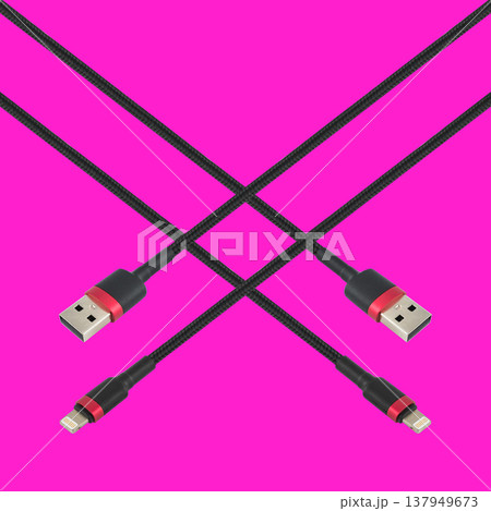 Cable with USB and Lightning connector, on a red background Cable with USB and Lightning connector, on a red background 137949673