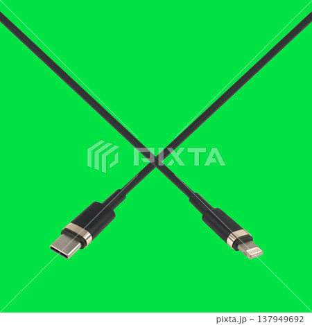 cable with Type-C connector and Lightning, on a green background 137949692