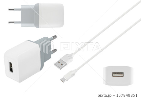 power adapter for phone tablet, phone accessory on white background power adapter for phone tablet, phone accessory on white background 137949851