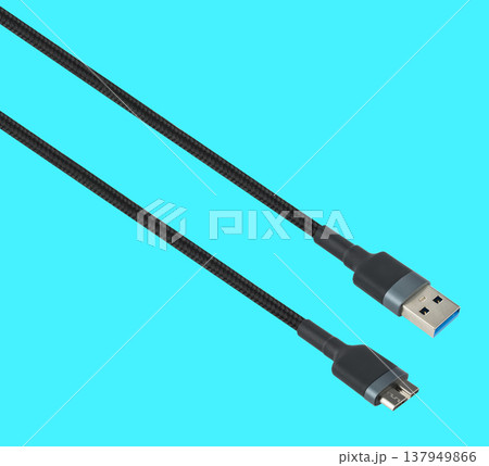 cable with USB and Micro-B connector, on a blue background 137949866