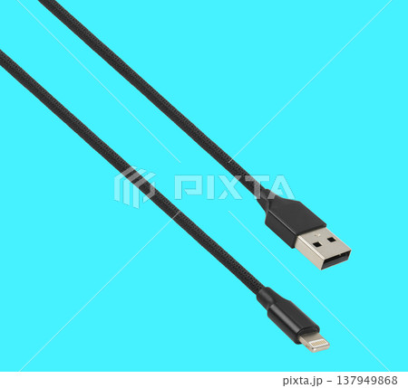 cable with USB connector and Lightning USB, on a blue background 137949868