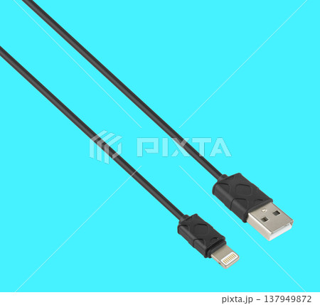 cable with USB connector and Lightning USB, on a blue background 137949872