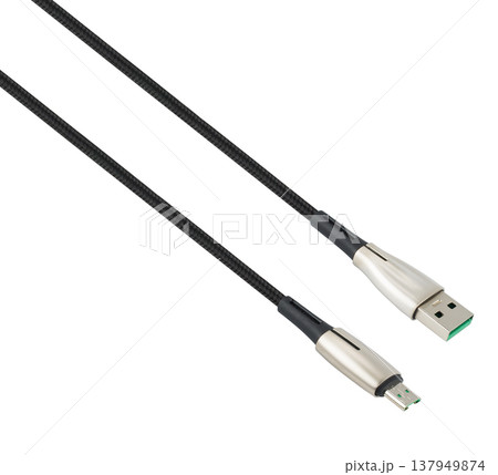 cable with USB and micro USB connector, on white background cable with USB and micro USB connector, on white background 137949874