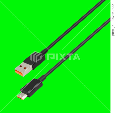 cable with USB and micro USB connector, on a green background cable with USB and micro USB connector, on a green background 137949882