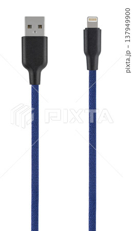 cable with USB and Lightning connector, on white background cable with USB and Lightning connector, on white background 137949900