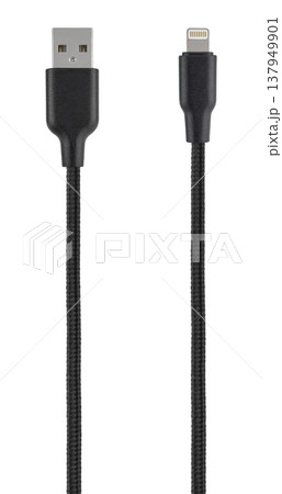 cable with USB and Lightning connector, on white background cable with USB and Lightning connector, on white background 137949901