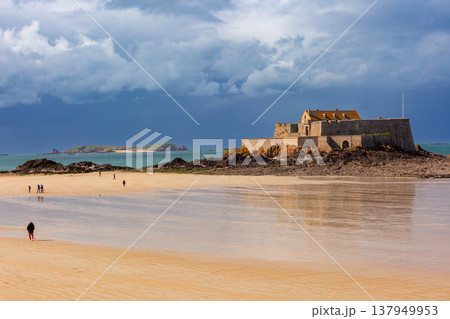 Fort National at low tide in Saint Malo Brittany France 137949953
