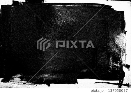 Abstract texture of black ink with rough edges artstic brush strokes, distressed frame  isolated on transparent backdrop, 137950057