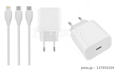 power adapter for phone tablet, on white background 137950104