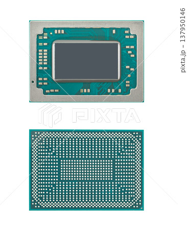microchip, processor for laptop, view from two sides, on a black background microchip, processor for laptop, view from two sides, on a black background 137950146