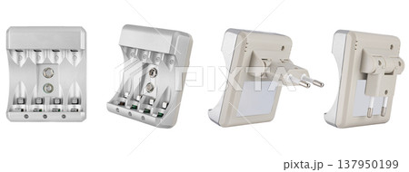 Charger for batteries type AA, AAA and crowns, on a white background Charger for batteries type AA, AAA and crowns, on a white background 137950199