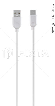cable with USB and Type-C connector, on white background 137950367