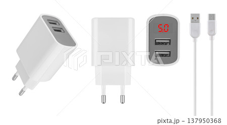 power adapter for phone, accessory for phone tablet, white background 137950368