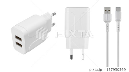 power adapter for phone, accessory for phone tablet, white background 137950369