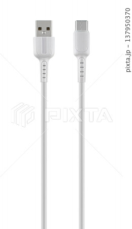 cable with USB and Type-C connector, on white background 137950370