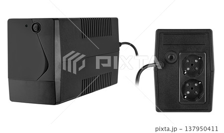 uninterruptible power supply for a computer, a white background uninterruptible power supply for a computer, a white background 137950411