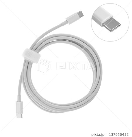 cable with Type-C connector, isolated on white background cable with Type-C connector, isolated on white background 137950432